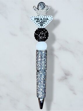 Fashion Prada White, Black & Silver Tiara Rhinestone Twist Pen